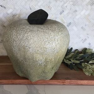 Large Green Distressed Apple With Metal Leaf